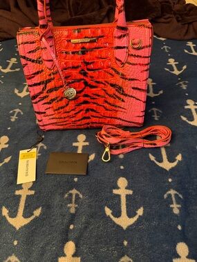 Brahmin Hot Pink and Black Tiger-Print Caroline (small)